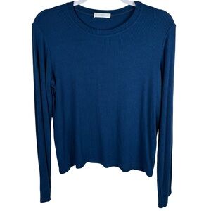 Sablyn Navy Blue Long Sleeve Ribbed Knit Modal Crewneck Tee Women’s Size Small